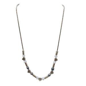 Brighton Heart Bar Pearl Blue Chalcedony Necklace 17"-18" Adjustable Chain